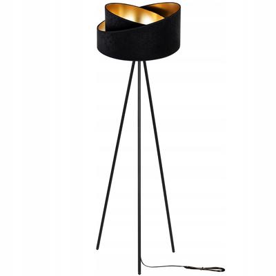 Standing Floor Lamp Tripod Golden Velvet Lampshade