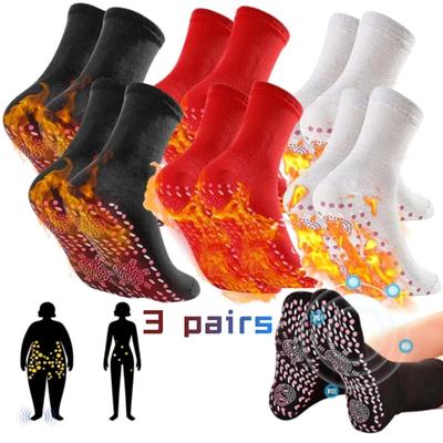 3 Pairs Of Self-heating Mid Tube Socks, Non Slip Sports Thermal Crew Magnetic Socks Therapy Sock Unisex Size