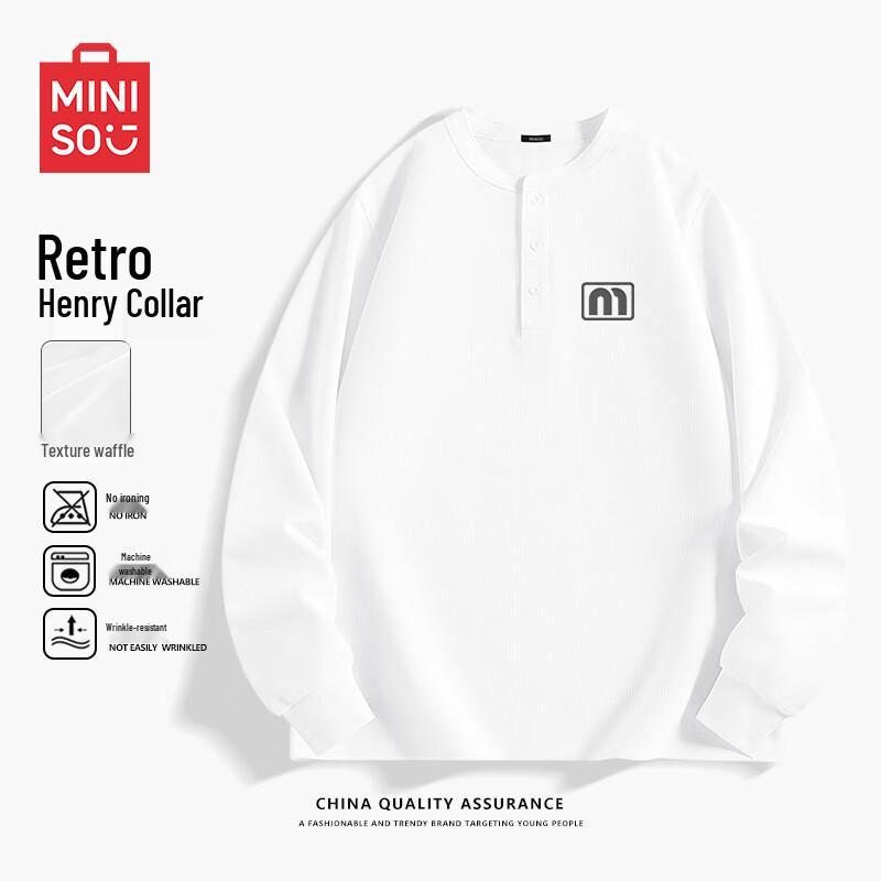 MINISO Men s Waffle Knit Long Sleeve Henley T-Shirt XL