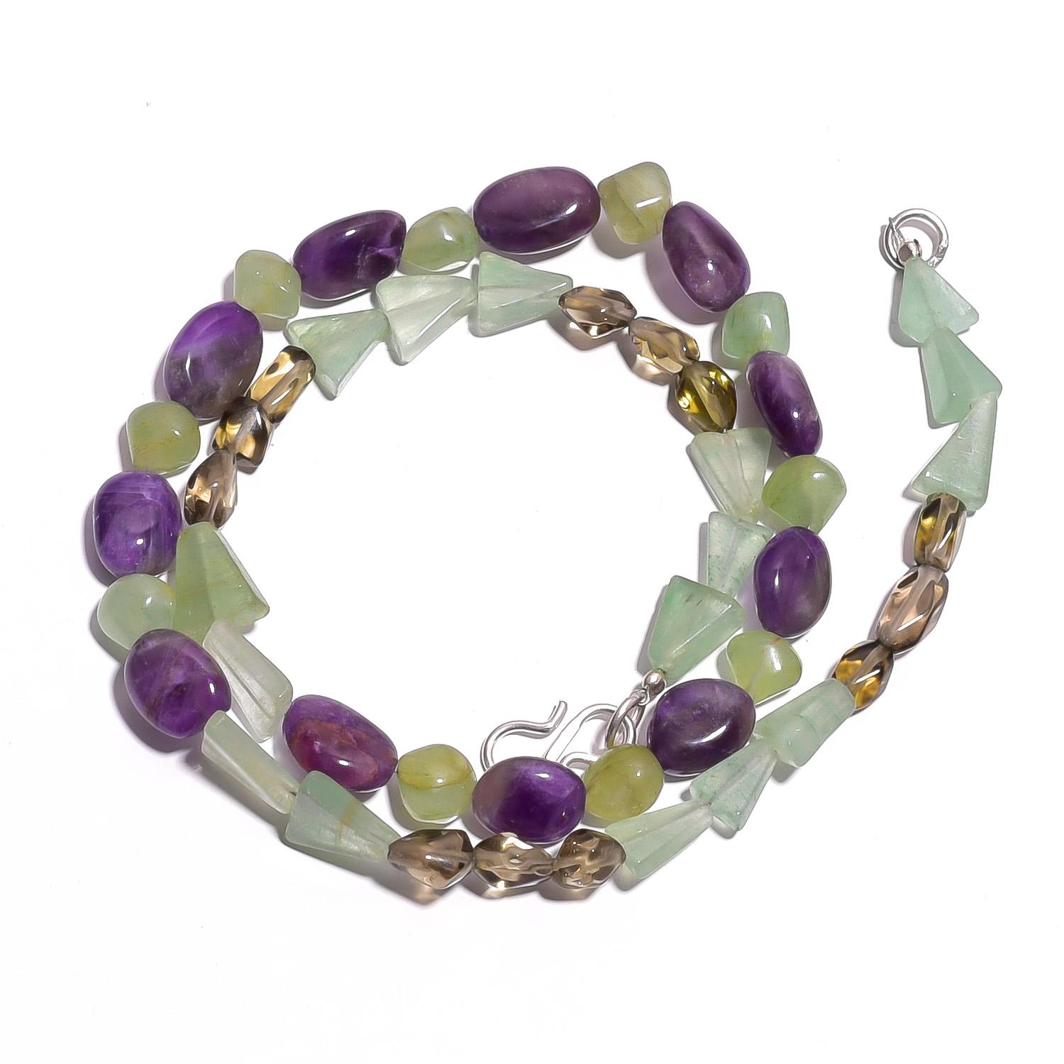 

Natural Amethyst Smoky Quartz Aventurine Gemstone Beads Necklace 17 UB-4243 UB-4243