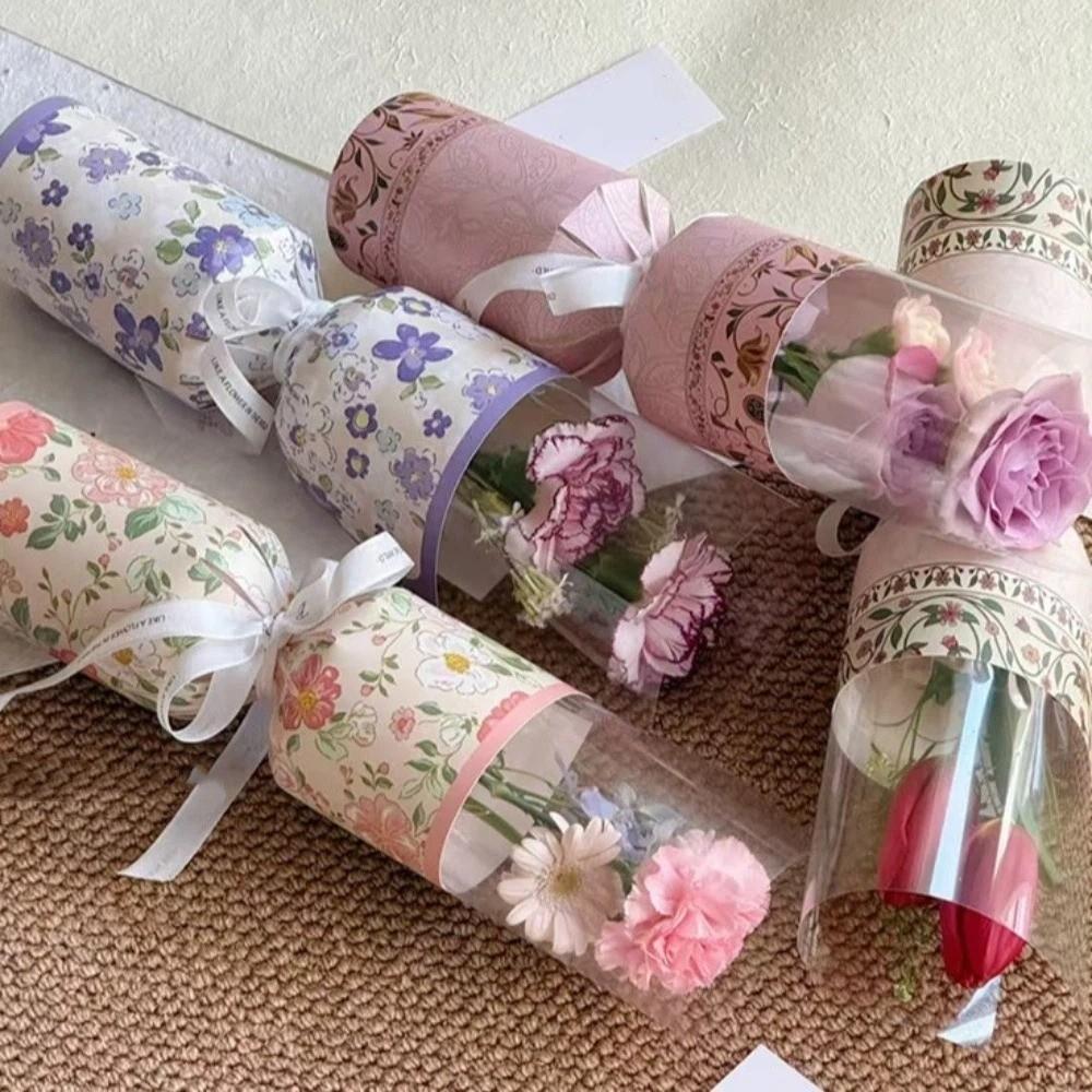 10 Pieces Waterproof Single Flower Wrapping Bags Romantic Transparent Hug Bucket Bouquet Integrated Bouquet Packaging Bag