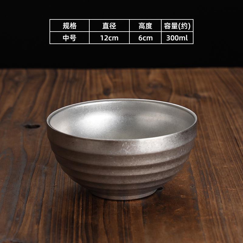 Retro Stainless Steel Threaded Rice Bowl Ramen Kimchi Seasoning Sugar Ramen Bowls Home Restaurant Tableware Kitchen Accessories