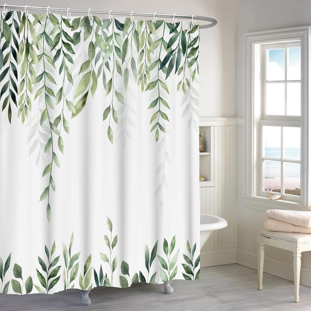 Blue Watercolor Floral Shower Curtain, Botanical Wildflower Design, Waterproof Polyester With Hooks