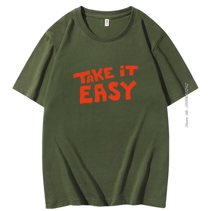 Take It Easy Funn Cartoon Graphic Tops Cotton Tshirt Unisex Fashion Streetwear Aesthetic Unique Hipster Short Sleeve Tshirts