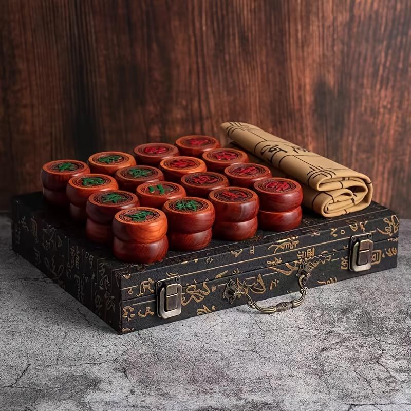 

Traditional Redwood Chinese Chess Gift Box Set - Portable Leather Board Game for Hours of Fun!