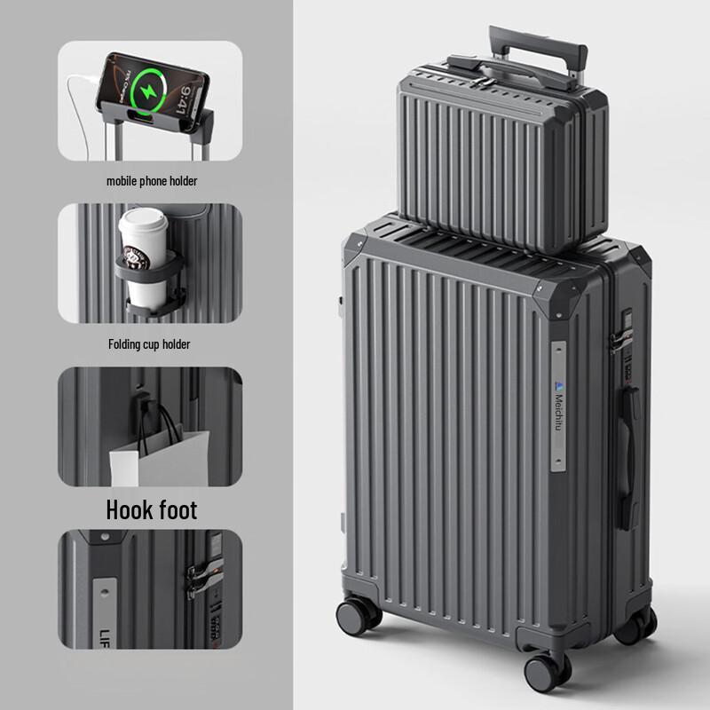 OEING Smart Luggage with Cup Holder & USB Charging Port