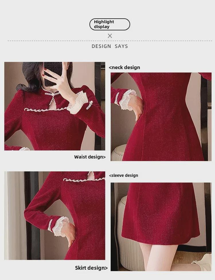 2025 Modern Chinese Style Cheongsam Dress with Corduroy and Pearl Buttons