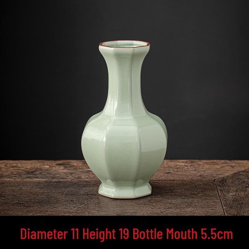 Elegant Bean Green Ceramic Vase - Ru Kiln Luxury Home Decor, Multiple Shapes for Living Room Flower Arrangements