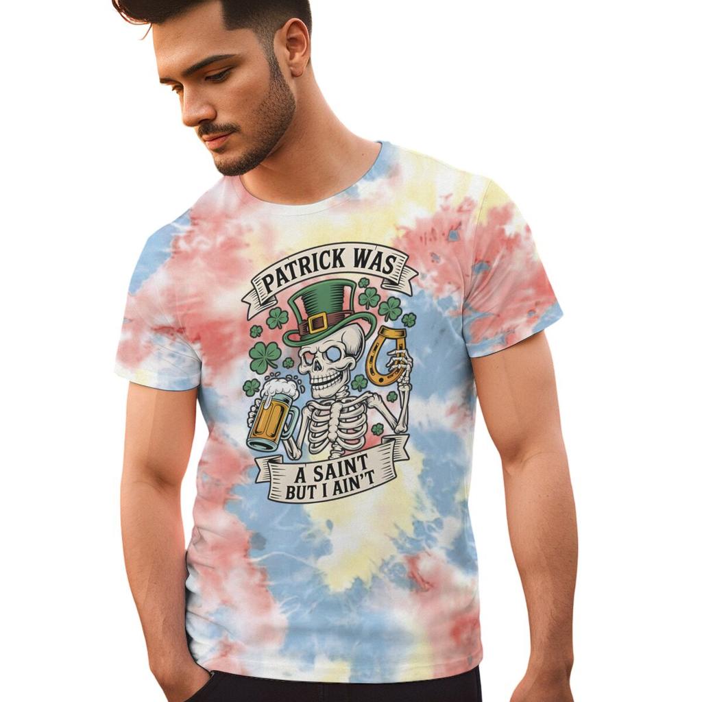 Unisexs St Patricks Day Shirt Patrick Was A Saint I Aint Print TShirt Irish Day Shirt Funny Skeleton Shamrock Leaves Graphic Tee