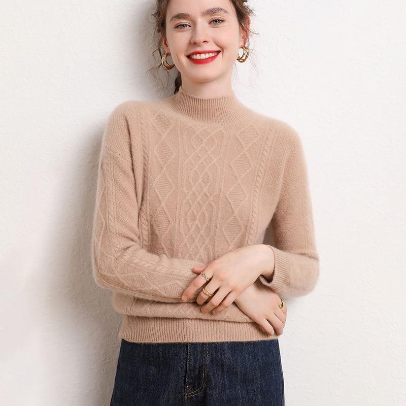 Women's thickened pullover semi-turtleneck autumn and winter new loose and lazy wind knitted sweater women's twist bottoming shirt