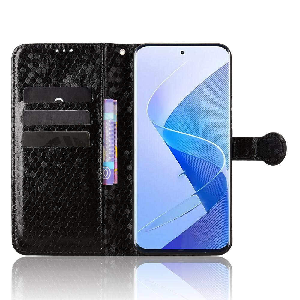 For itel Super 26 Ultra Wallet Case Dot Pattern Imprint PU Leather Phone Cover with Wrist Strap