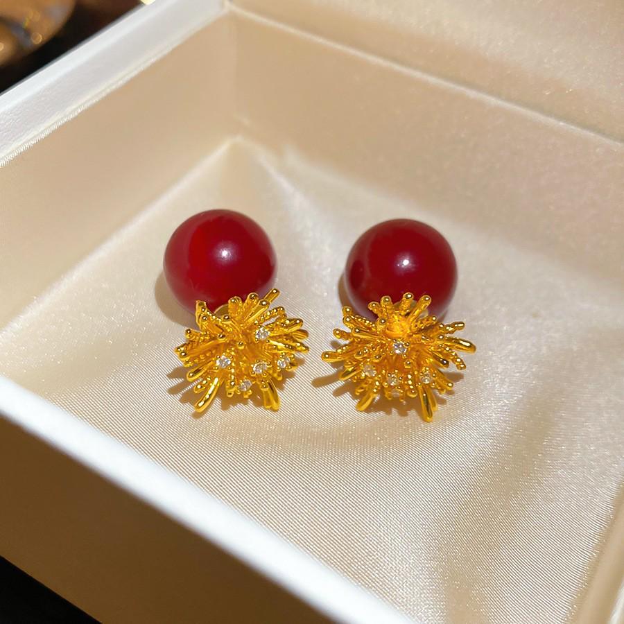 Silberne Nadel Tropfenöl Rote Perlen Ohrstecker - Eleganter & Vielseitiger Schmuck für Damen