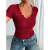 Women S Sexy Lace V Neck Short Sleeve Top