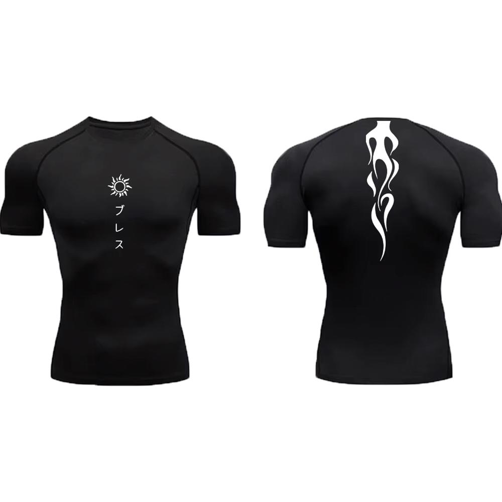 Men's Compression Shirt Printed Fitness Sport Running Tight Gym TShirts Athletic Workout Bodybuilding Quick Dry Tops Tee Summer