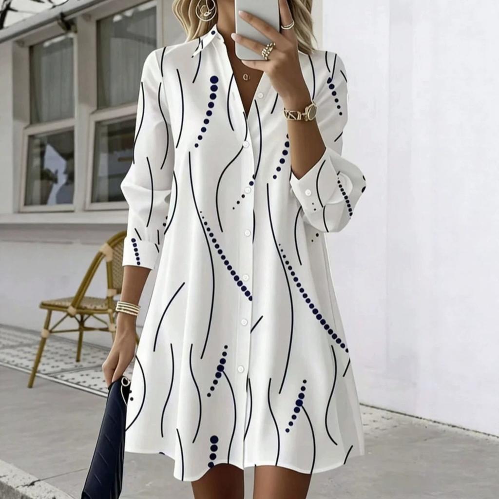 For lapel mid-length fashion long-sleeved shirts, loose casual commuting temperament versatile tops