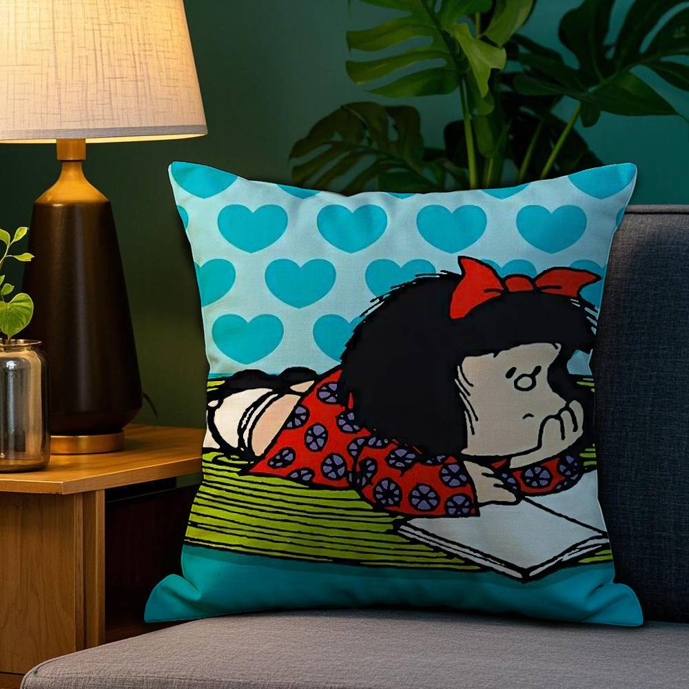 Cartoon M-Mafalda Cute Pillow Case Home Double-Sided Printing Short Plush Colorfast Microfiber Cushion Cover