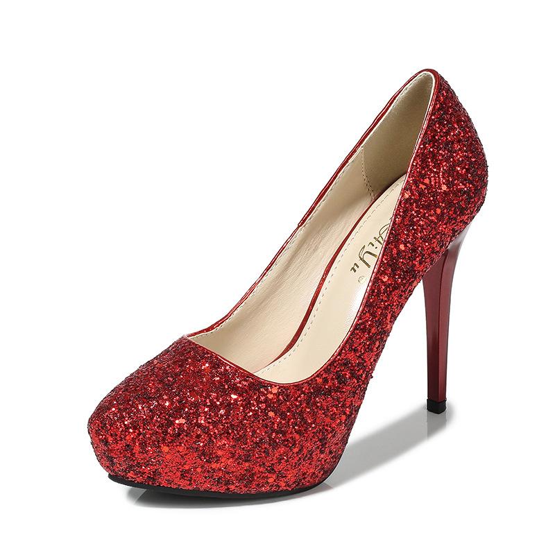 Love fish new stiletto waterproof table pointed head shallow mouth single shoes sexy sequins work dating