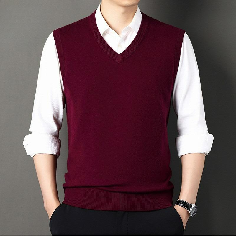 Wool Men's Autumn and Winter Thickened Vest Sleeveless Chicken Heart Collar Sweater Wool Vest Men