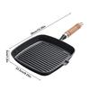 Cast Iron Grill Pan Non-Stick Square Skillet with Drip Spout with Wooden Handle for Indoor & Outdoor Grilling