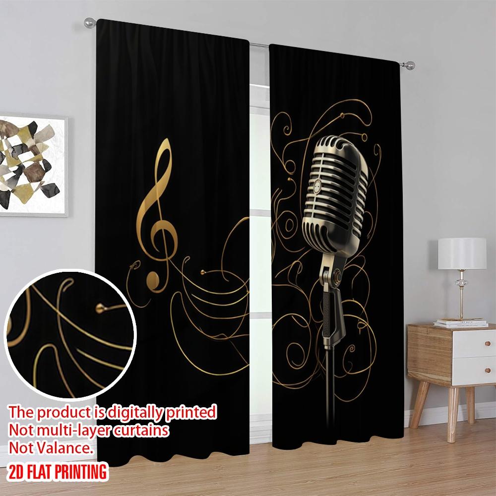 2D flat printing 2pcs Curtains Microphone and note Polyester  Without Electricity summer party decorations Perfect for Holiday