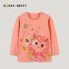 Girls' Cute Print Long-Sleeve Cotton T-Shirt, Round Neck Pullover