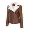 Women Fashion Slim Fit Pu Leather Jacket Long Sleeve Lapel Collar Zipper Fall Winter Coat