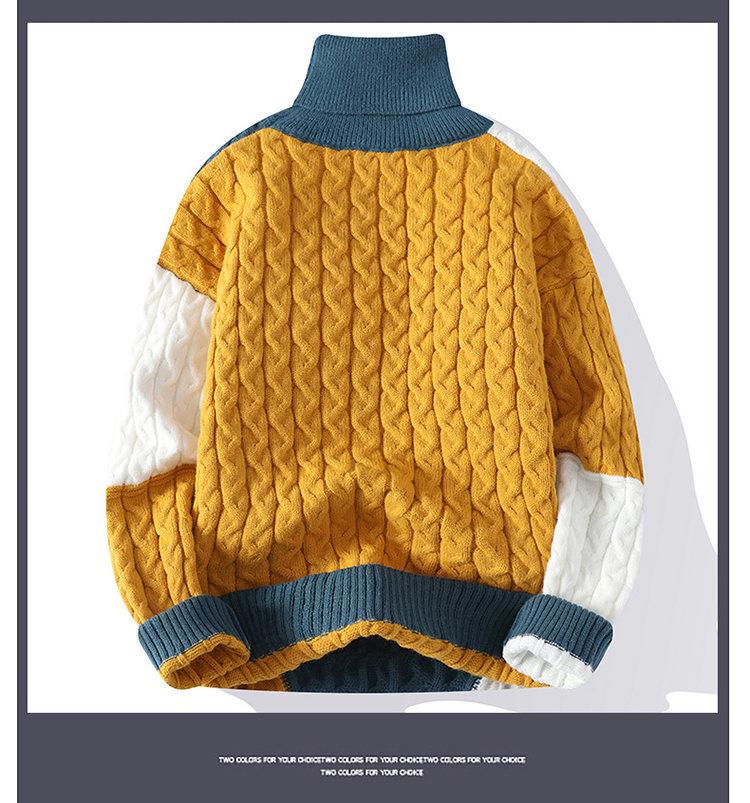 Men's Trendy High Collar Color Block Knit Pullover Sweater for Spring and Autumn