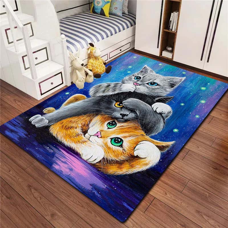 3D Cartoon Anime Cute Cat Customizable Flannel Carpet Living Room Bedroom Decoration Bathroom Kitchen Anti Slip Game Area Carpet