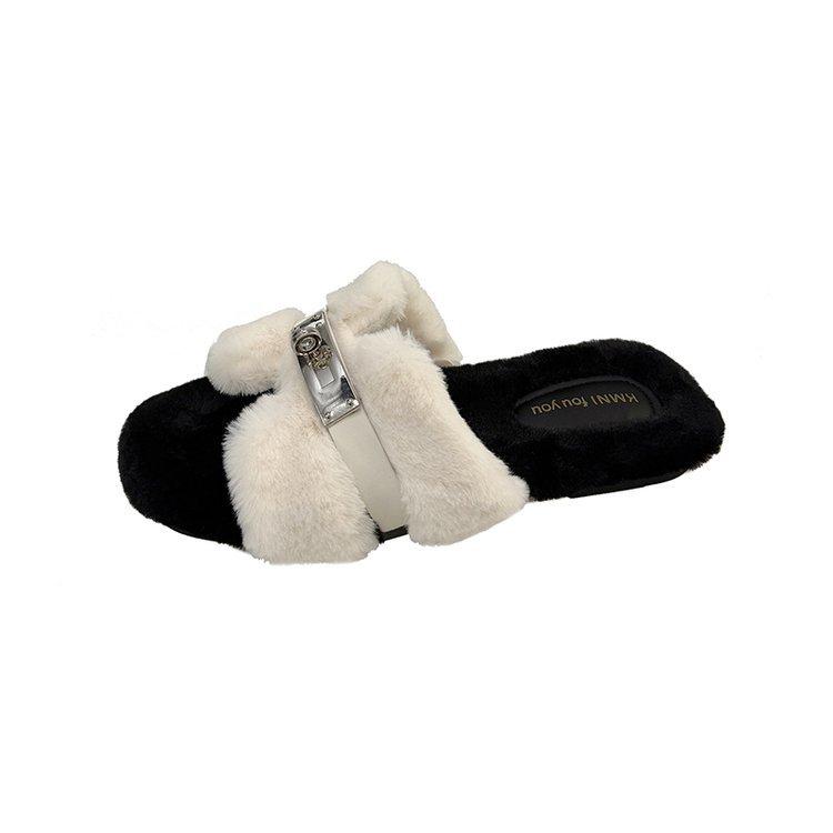 Comfortable Princess Thick-bottomed Fluffy Slippers Women's Autumn and Winter High-end Outer Wear 2025 New Indoor Home One-word Cotton Mop