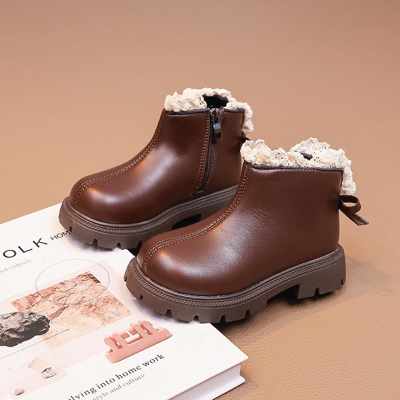 

Девочки Кожаные Ботинки Детские Ботинки Мартина с Бантом 2025 Зима Новые Флисовые Хлопковые Ботинки Девочки Модные Кружевные Ботинки 26-30 yards, 5 pairs in one hand