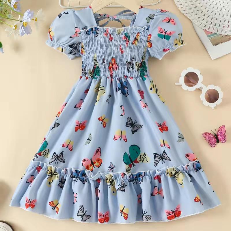 

Новое летнее тонкое милое кружевное платье принцессы с цветочным принтом для девочек, шифоновое платье для девочек, детская одежда 150