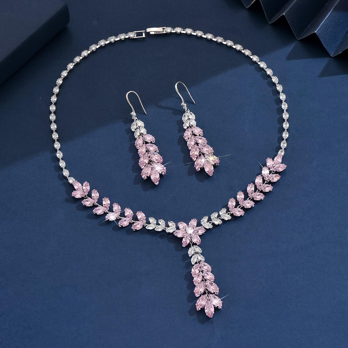

Zircon Wheat Ear Tassel Earrings Necklace Bridal Set Fashion Light Luxury Clavicle Chain Premium Jewelry
