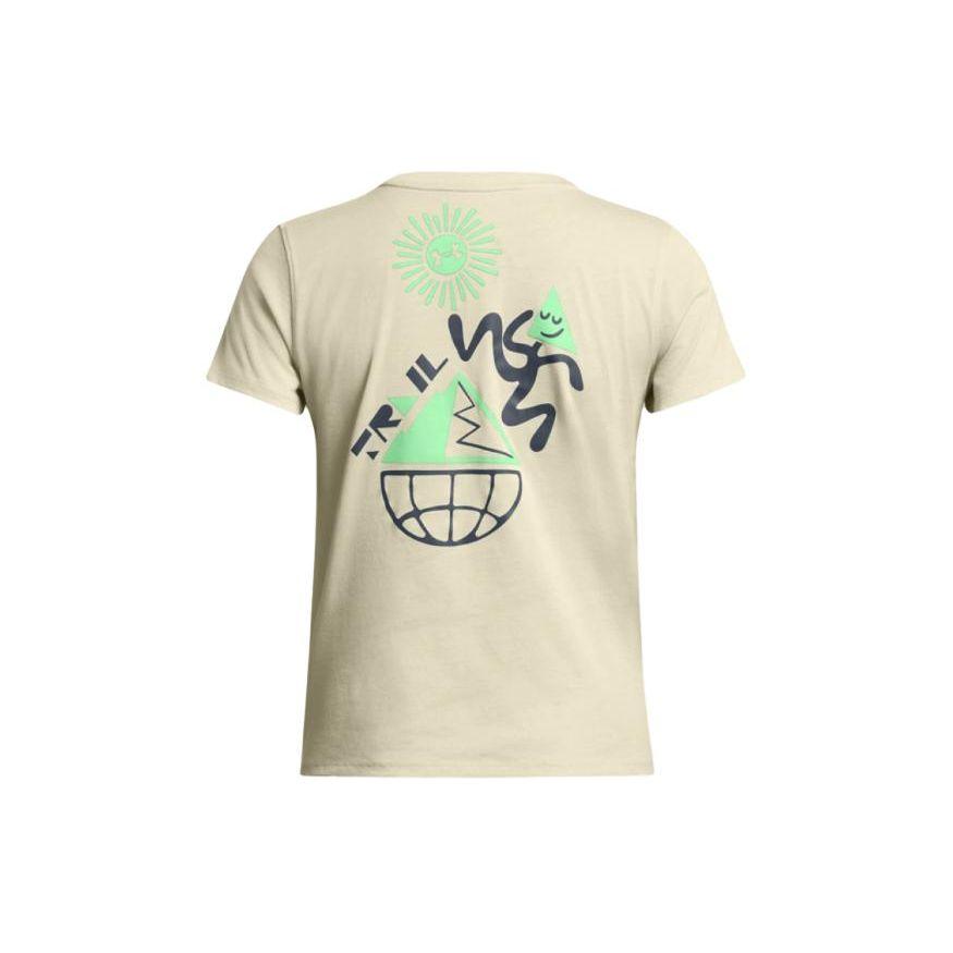 Under Armour Geometric Pattern Letter Print Casual Crew Neck Short Sleeve T-Shirt Women Tops Dusty-Pink Gray 1383036-273