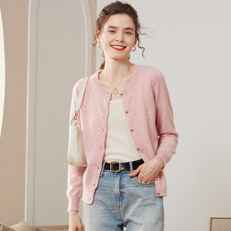 Women's Cashmere Knit Cardigan - Long Sleeve, Loose Fit, Round Neck, Versatile for Autumn/Winter Commutes