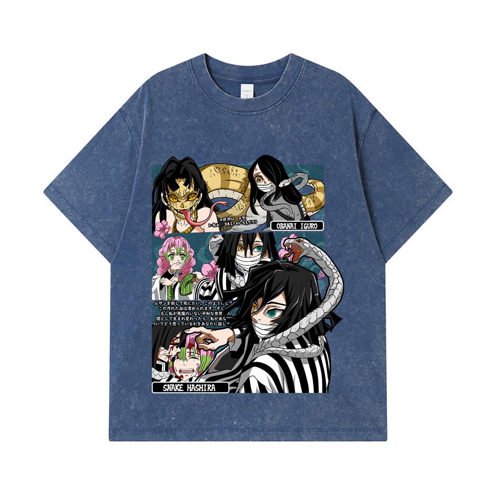 275 GSM Washed T-shirts 100% Cotton Demon Slayer V17 Obanai Print Unisex Heavy Cotton T Shirt