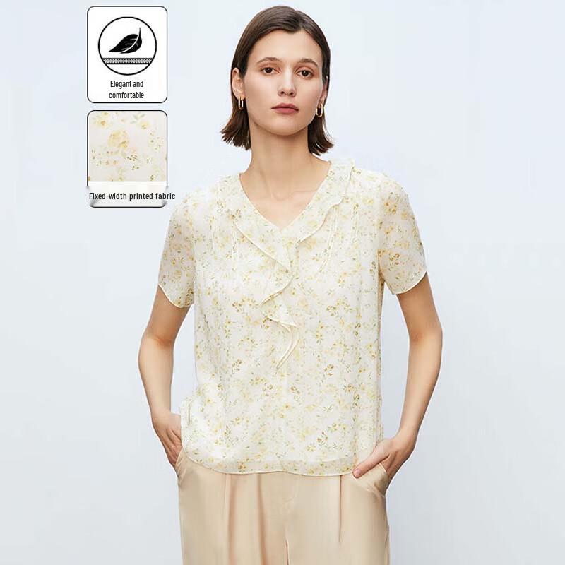 

JESSIE French Floral V-Neck Ruffle Short Sleeve Top L