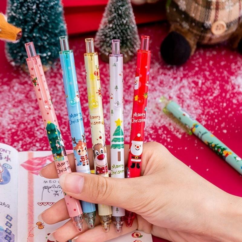 6 Stück/Set Niedliche Weihnachtskaribara Stifte Cartoon Weihnachtsmann Schneemann Elch Drück-Gelschreiber Büro Schulbedarf Weihnachtsgeschenke