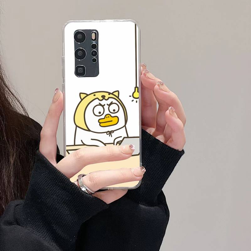 Cartoon Duck Phone Case For Huawei Mate P10 P20 P30 P40 P50 Smart Z Honor 50 60 70 Pro Lite Transparent Case