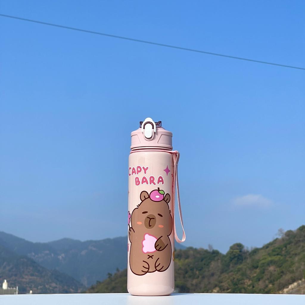 800ML Sports Water Bottle Kids Water Sippy Cup Creative Cartoon Cup with Straws Outdoor Portable Children's Plastic Water Cup