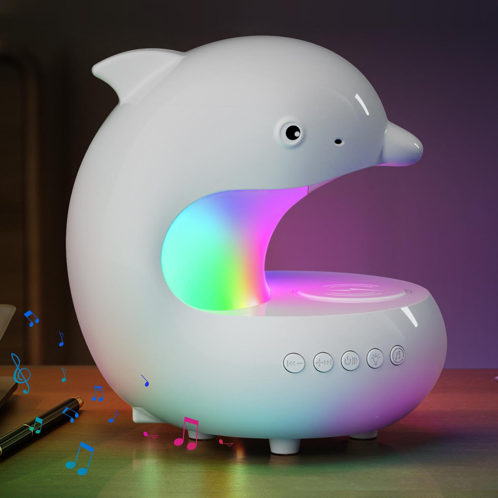 

Cute Dolphin RGB Atmosphere Night Light with Bluetooth Speaker & 15W Wireless Phone Charging for Home Bedroom Beside Table Lamp белый