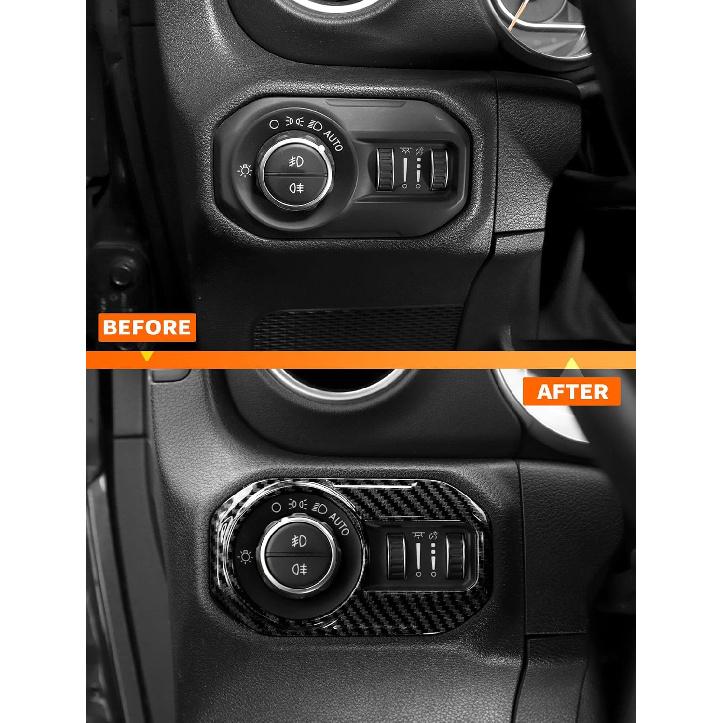 Savadicar Carbon Fiber Interior Accessories - Headlight Switch Trim for 2018-Present Jeep Wrangler JL JLU 4XE & Gladiator JT - Premium Texture