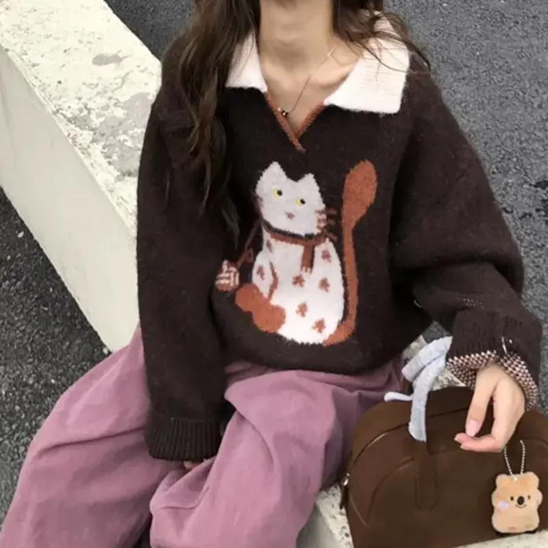 Pullover für Damen Winter Baumwolle Verdickt Warmer Strick Dehnbar Langarm Oversize Jumper Pullover Tops