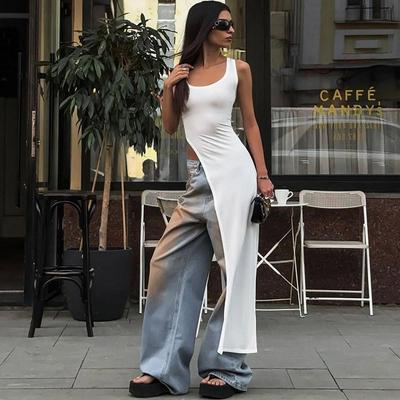 2025 Sexy Sleeveless Side High Split Dress Solid Backless Women Midi Dresses Summer Party Club Streetwear Clothes Y2K