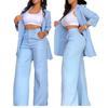 2026 Summer Elegant Women's Solid Color Split Sleeve Suit with Straight Leg Pants