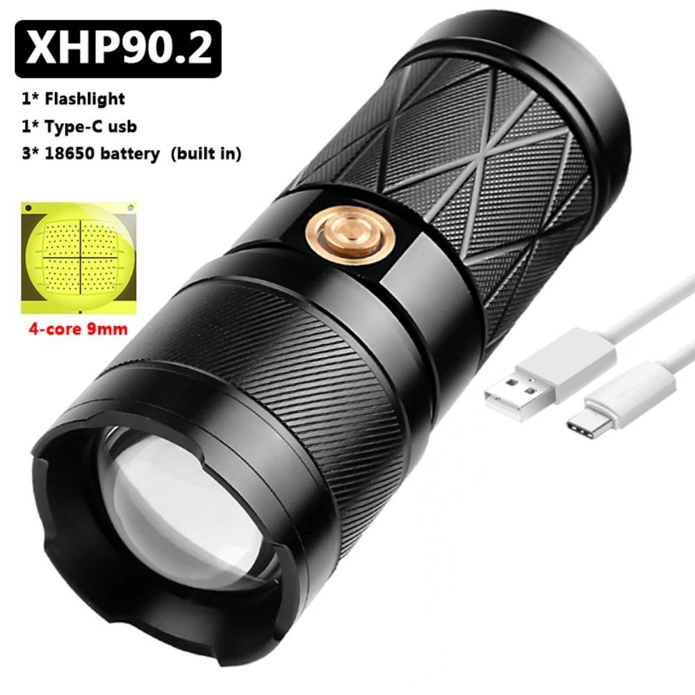 XHP90.2 Super Bright Led Double Head Flashlight Waterproof Rechargeable Zoomable Torch Work Light Spotlight Floodling Lantern