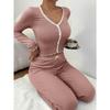 Women Sexy Slim Lace Trim Long Sleeve Long Pants Pajama Set Home Loungewear