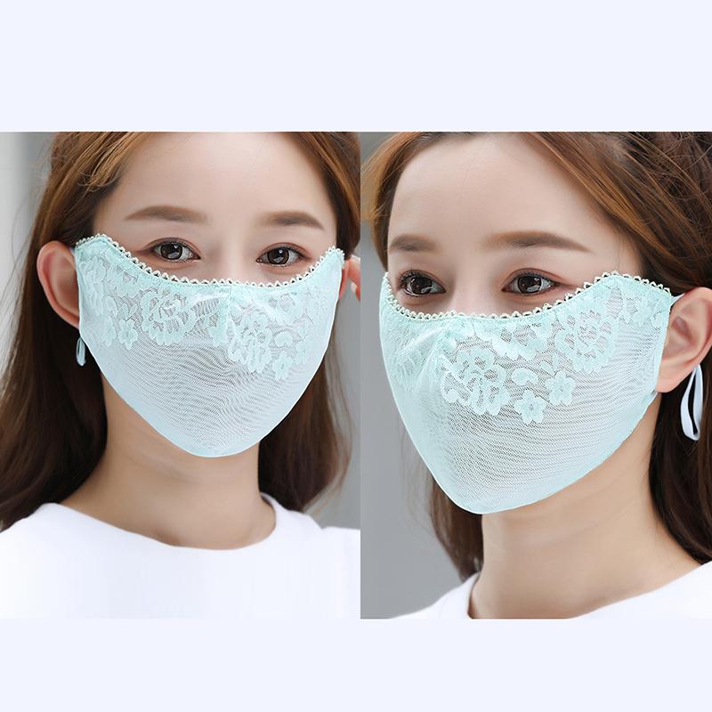 Sweet Flower Sunscreen Thin Lace Mask Outdoors Sunshade For Women Solid Color Sunscreen Face Cover Uv Protection Adjustable Mask