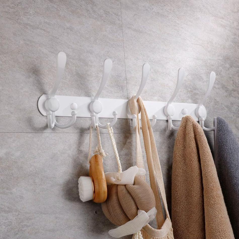 Black Door Hook Stainless Steel White Kitchen Lavatory Bathroom Bedroom Key Coat Clothes Towel Hanging Storage 5 Row Wall Hookss