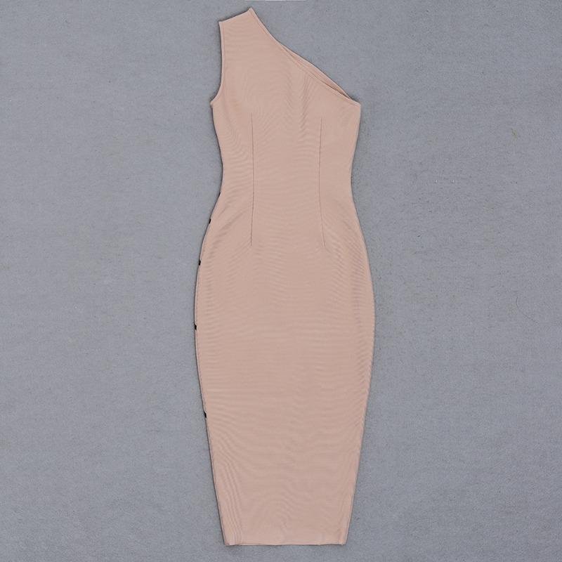 Schmal geschnittenes neues modisches und sexy enges ärmelloses Design mit schrägem Schulterauschnitt und geschlitztem Saum Bandagekleid Damen