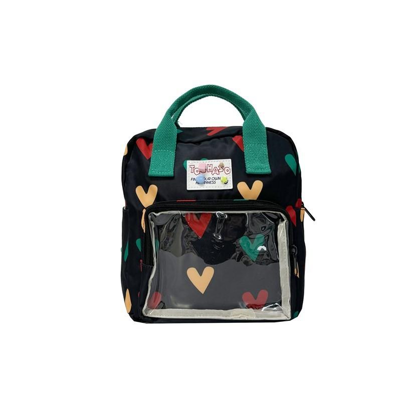 

Kids With Backpack Love Heart Print And Transparent Layer Design For Daily чёрный